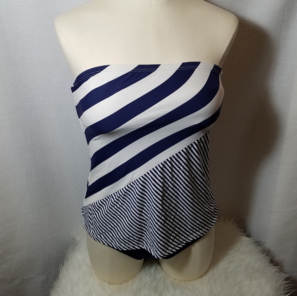 Anne Cole Bikini Set Sz M White Blue Stripe Set